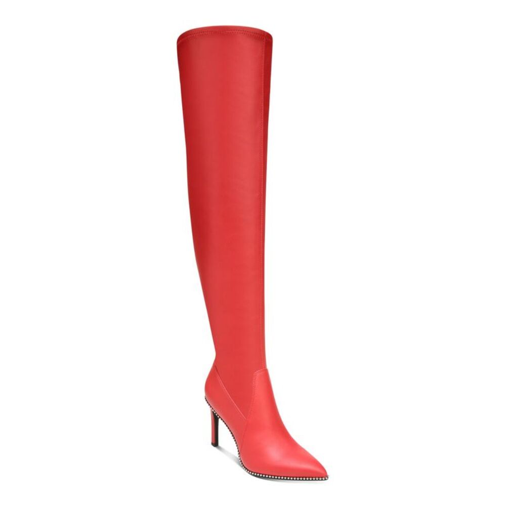 BAR III Womens Red Stretch Studded Milliee Pointed Toe Stiletto Boots 6.5 M